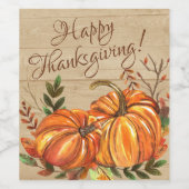 Rustische Thanksgiving Pumpkins Wijn Etiket (Enkel label)