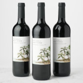 Rustische Tropische Palmboom Strand Bruidsdouche Wijn Etiket (Flessen)