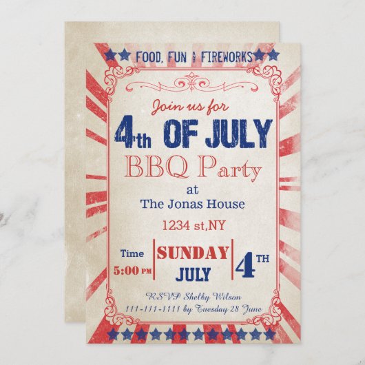 Rustische  Uitnodiging vierde feestdag juli (Voorkant / Achterkant)