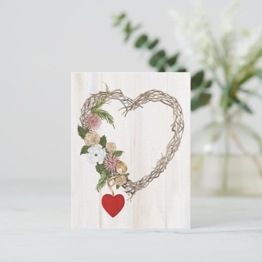 Rustische Valentijn Heart Wreath I Briefkaart (Staand voorkant)