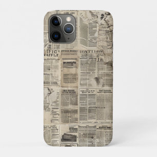Rustische Vintage Kranten Patchwork Collage iPhone 11 Pro Hoesje