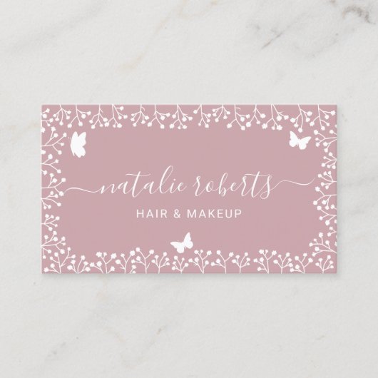 Rustische vlinder en bloemen zout en spa mosterd r visitekaartje (Voorkant)