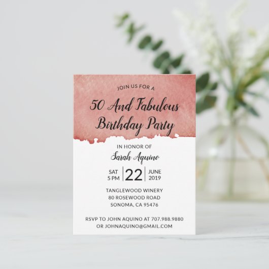 Rustische Waterverf 50 en feestdag Uitnodiging Briefkaart (Staand voorkant)