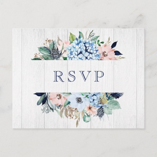 Rustische Waterverf Floral Hydrangea Wedding RSVP Briefkaart (Voorkant)
