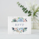Rustische Waterverf Floral Hydrangea Wedding RSVP Briefkaart (Staand voorkant)