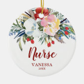 Rustische Waterverf Floral Personalized Nurse Keramisch Ornament (Voorkant)