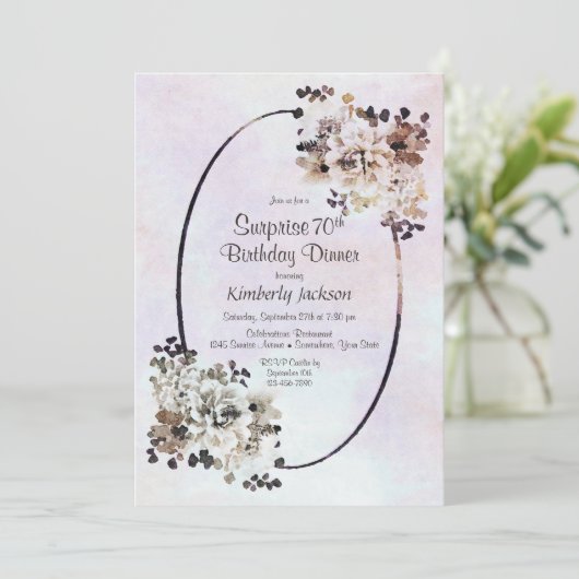 Rustische Waterverf Floral Surprise 70th Birthday Kaart (Staand voorkant)