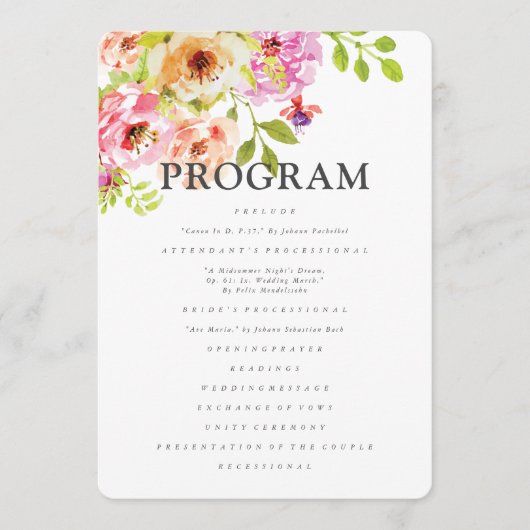Rustische Waterverf Floral Wedding Programma (Voorkant)