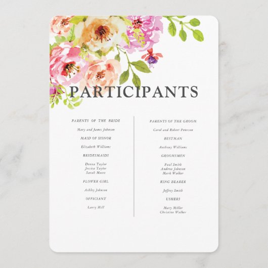 Rustische Waterverf Floral Wedding Programma (Achterkant)