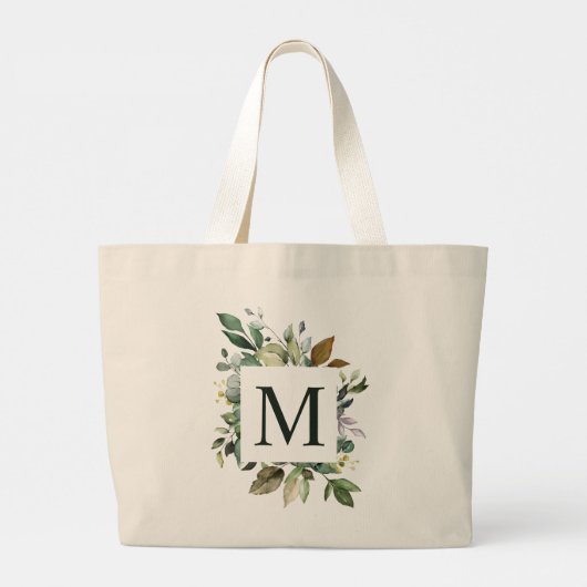Rustische Waterverf Greenery Square Wreator Monogr Grote Tote Bag (Achterkant)
