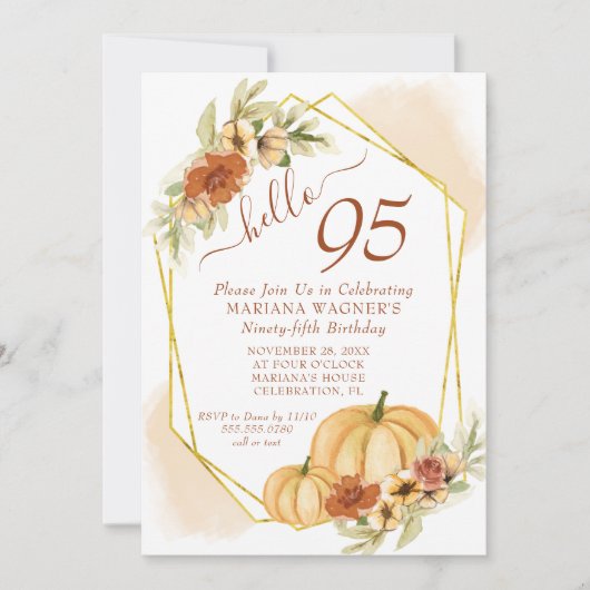 Rustische Waterverf Herfst Pumpkin 95th Birthday P Kaart (Voorkant)