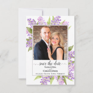 Rustische Waterverf Lilacs & Photo Simple Wedding Save The Date