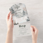 Rustische Waterverf Mountain Forest Winter Wedding All In One Uitnodiging (Afscheurbaar)