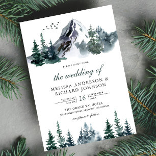 Rustische Waterverf Mountain Forest Winter Wedding Kaart