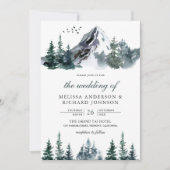 Rustische Waterverf Mountain Forest Winter Wedding Kaart (Voorkant)