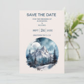 Rustische Waterverf Mountain Forest Winter Wedding Save The Date (Staand voorkant)