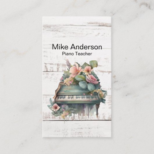 Rustische Waterverf Piano-leraar Visitekaartje (Voorkant)