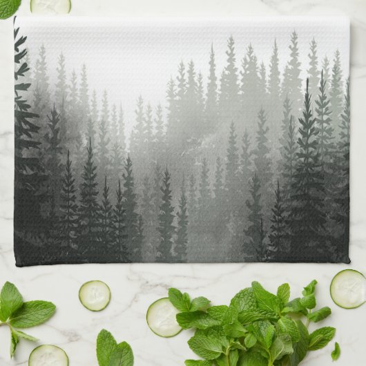 Rustische Waterverf Pine Forest Monogrammed Theedoek (Gevouwen)