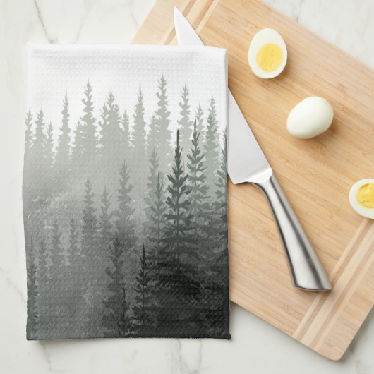 Rustische Waterverf Pine Forest Monogrammed Theedoek (Quarter Fold)