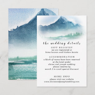 Rustische Waterverf Pine Mountains Lake Wedding Informatiekaartje