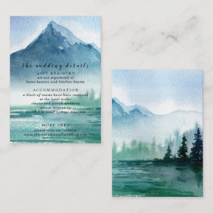 Rustische Waterverf Pine Mountains Lake Wedding Informatiekaartje