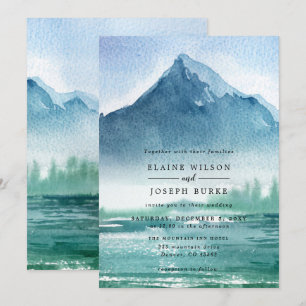 Rustische Waterverf Pine Mountains Lake Wedding Kaart