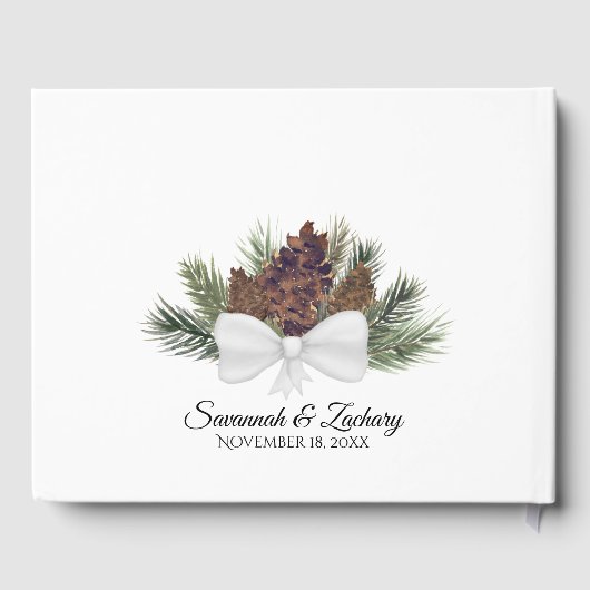 Rustische Waterverf Pinecones en Pine Boughs Weddi Gastenboek (Achterkant)