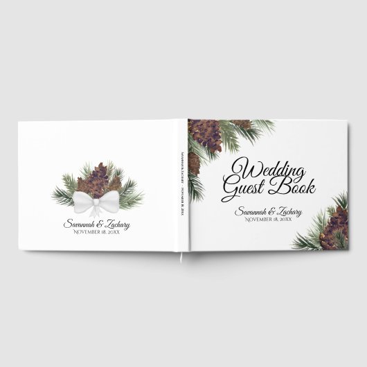 Rustische Waterverf Pinecones en Pine Boughs Weddi Gastenboek (Volledig)