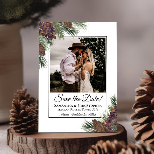 Rustische Waterverf Pinecones Square Photo Wedding Save The Date