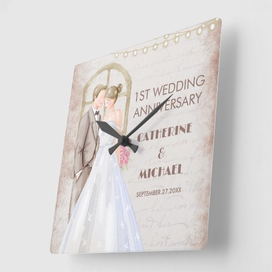  Rustische Waterverf Romantic String Lights Vierkante Klok (Hoek)