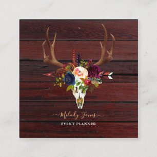 RUSTISCHE WATERVERF STROMEN, BOHO SKULL+ARROW VIERKANTE VISITEKAARTJE