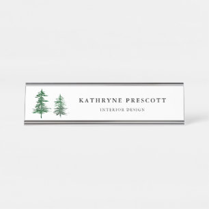 Rustische Waterverf Trees Woodland Gepersonaliseer Bureau Naambordje