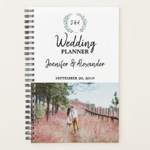 Rustische waterverf verlaat monogrammen foto Weddi Planner