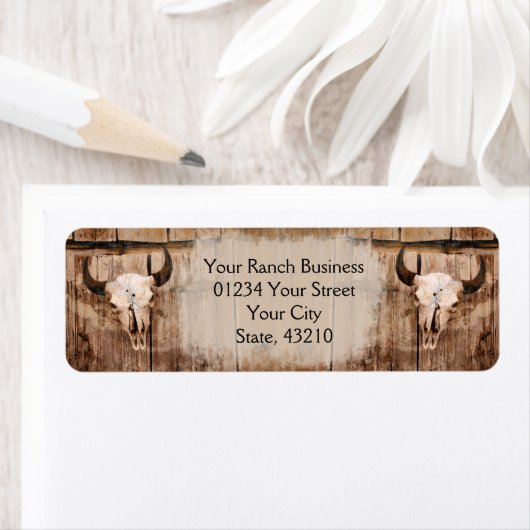 Rustische Westerne Bull Skull  Textuur Etiket (Insitu)