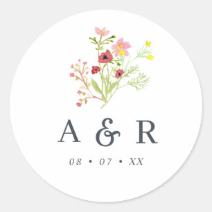 Rustische wilde bloemen Weddenschap monogram klass Ronde Sticker