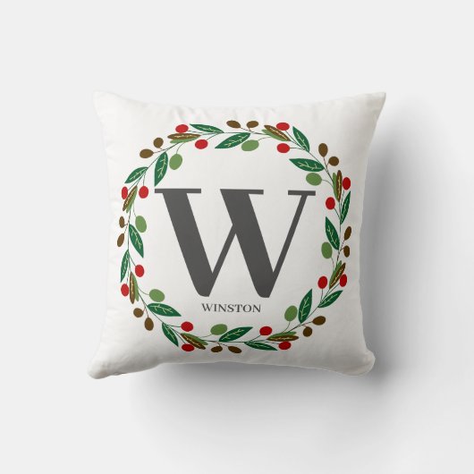 Rustische Winter Kerstmis Monogram Initiaal Krans Kussen (Achterkant)
