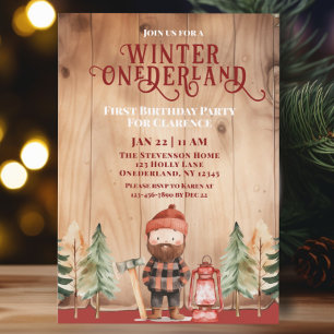 Rustische Winter Onederland Houthakker Verjaardag Kaart