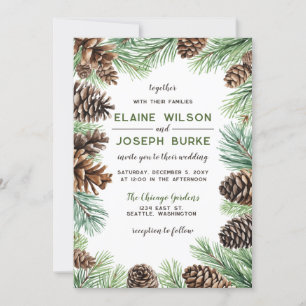 Rustische winterfeilage Pine cone Wedding Kaart