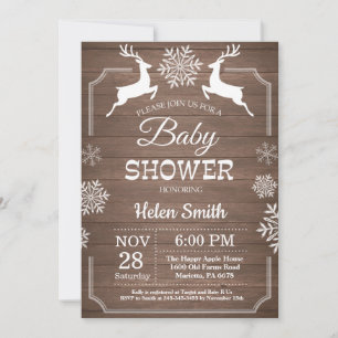 Rustische Winterherten Sneeuwvlok Baby Shower Kaart