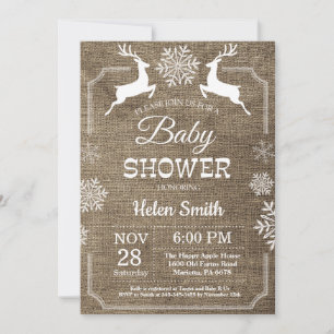 Rustische Winterherten Sneeuwvlok Baby Shower Kaart
