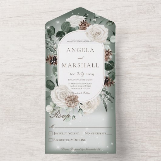 Rustische winterpekelgroene sneeuw geen diner all in one uitnodiging (Binnen)