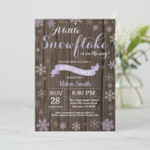 Rustische winterse Baby shower Paarse witte sneeuw Kaart (Staand voorkant)