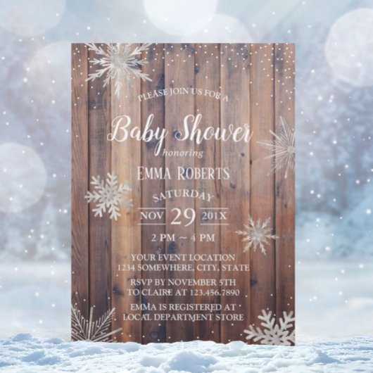 Rustische wintersnowflakes Barn Wood Baby shower Kaart