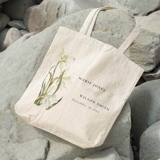 Rustische witte diaffodil Floral Waterverf bruilof Tote Bag