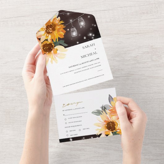 RUSTISCHE ZONLOWER FLORAL STRING LIGHTS WEDING ALL ALL IN ONE UITNODIGING (Afscheurbaar)