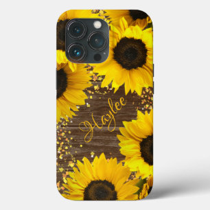 Rustische zonnebloemen en naam iPhone 13 pro hoesje