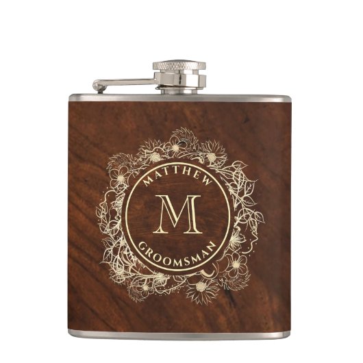 Rusto Gold Monogram Bruidsjonker Heupfles (Voorkant)