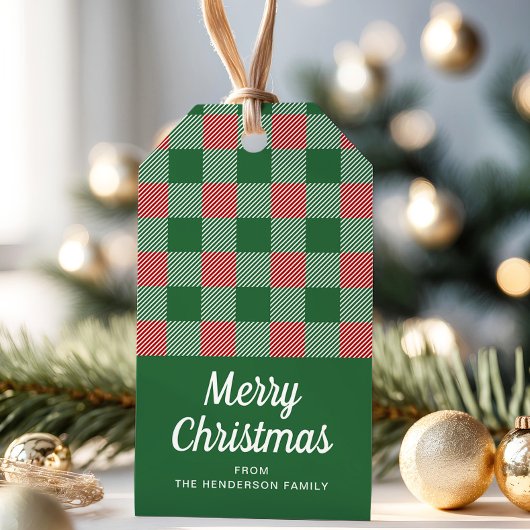 Rusto Kerstdag Groene Geruite Patroon Cadeaulabel