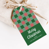 Rusto Kerstdag Groene Geruite Patroon Cadeaulabel