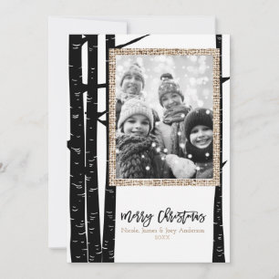 Rusto-modern zwart berken & jute kerstfoto feestdagenkaart